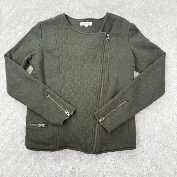 Athleta Jacket Womens Small Green Quilted Moto Asymmetrical Zip